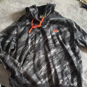 Nike Gray Camouflage Hoodie with Orange Details